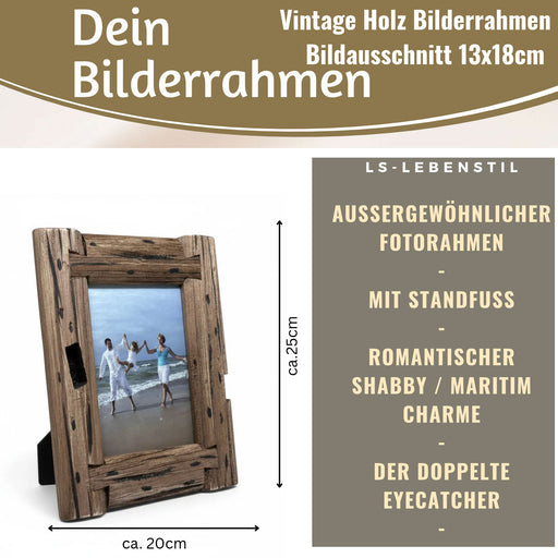 KI-generiertes Bild,Vintage Holz Bilderrahmen 10x15cm Dehli Aufsteller Fotorahmen
