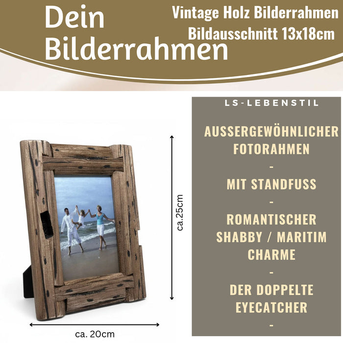 KI-generiertes Bild,Vintage Holz Bilderrahmen 10x15cm Dehli Aufsteller Fotorahmen
