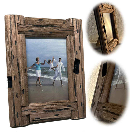 KI-generiertes Bild Vintage Holz Bilderrahmen 10x15cm Recycelt Dehli Fundholz Aufsteller Fotorahmen