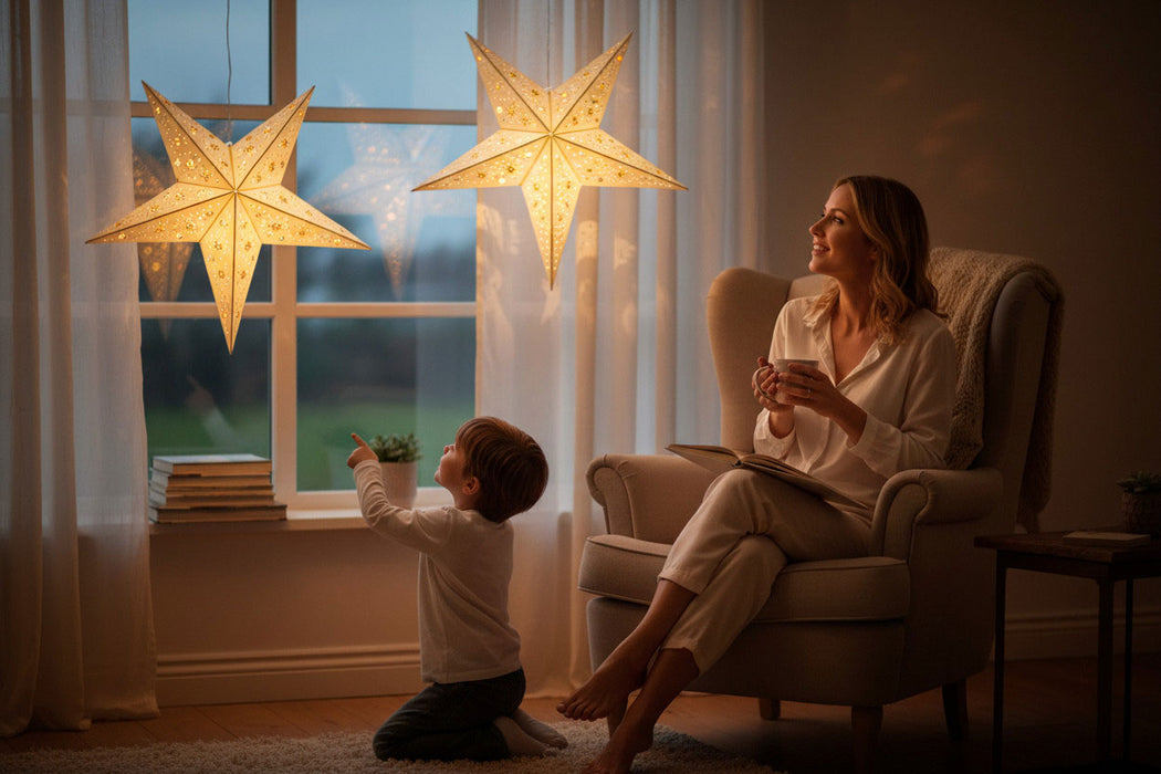 KI-generiertes Bild,3D Holzstern Ø 40cm Braun 10 LED Beleuchtet Weihnachtsstern Faltstern