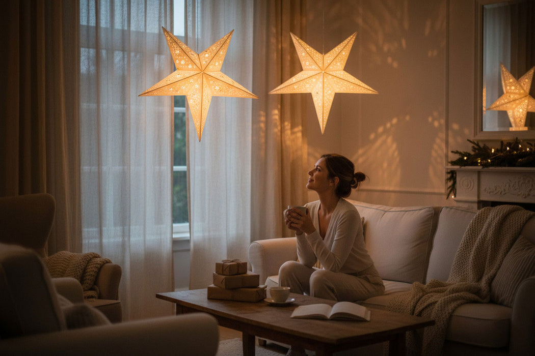 KI-generiertes Bild,3D Holzstern Ø 40cm Braun 10 LED Beleuchtet Weihnachtsstern Faltstern