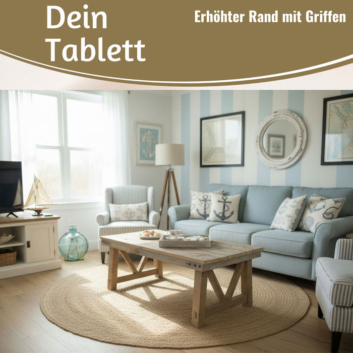 KI-generiertes Bild,Vintage Serviertablett 30x20x5cm Grau Braun gekalkt Holz Tablett Griff Deko