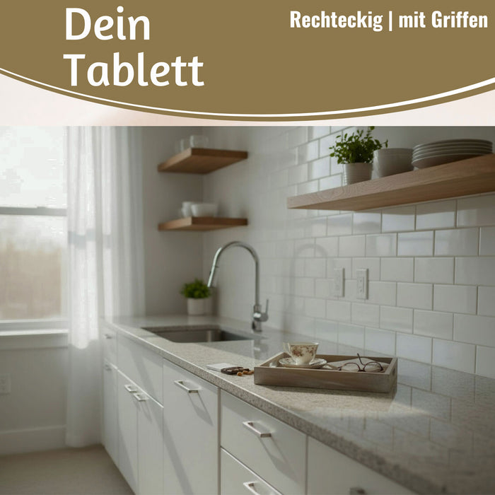 KI-generiertes Bild,Vintage Serviertablett 30x20x5cm Grau Braun gekalkt Holz Tablett Griff Deko