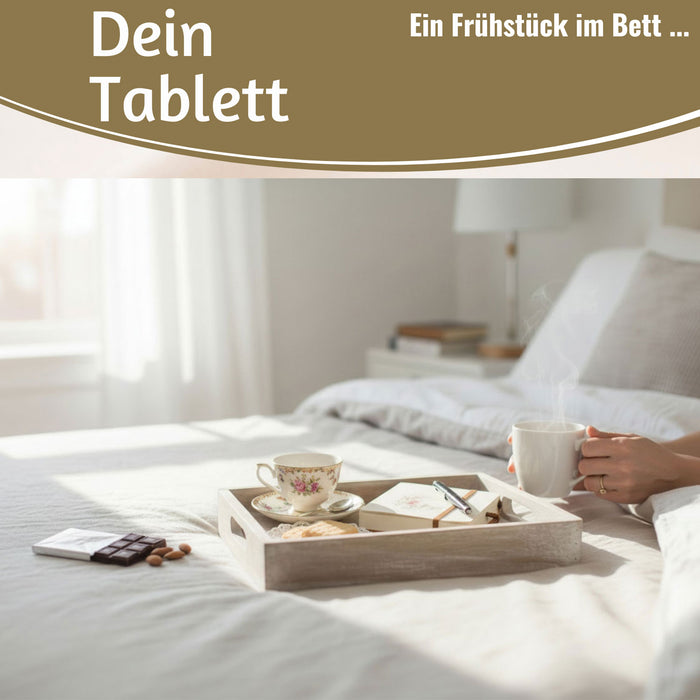 KI-generiertes Bild,Vintage Serviertablett 30x20x5cm Grau Braun gekalkt Holz Tablett Griff Deko