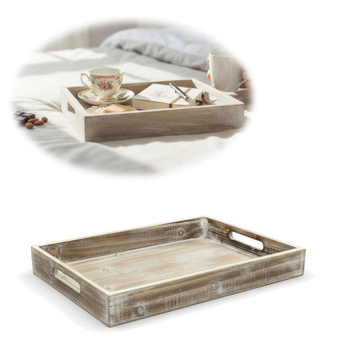 KI-generiertes Bild Vintage Serviertablett 30x20x5cm Grau Braun gekalkt Holz Tablett Griff Deko