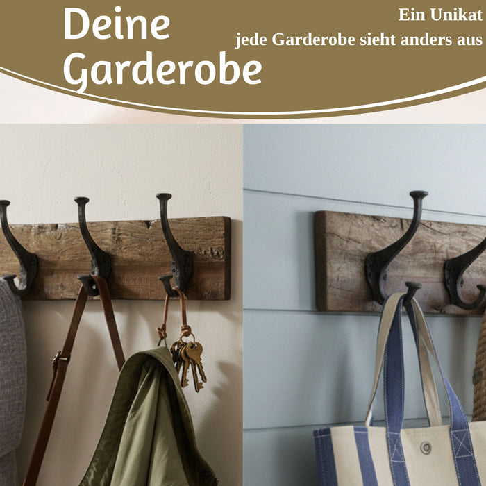 KI-generiertes Bild,Vintage Teak Holz Wandgarderobe 38cm 3/6 Haken Jackenhalter Braun Garderobenleiste