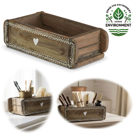 KI-generiertes Bild Holz Ziegelform Unika 31x15cm Herz Braun alte Backsteinform Cutlery Deko