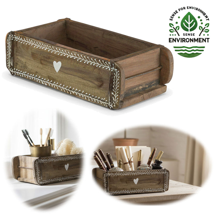 KI-generiertes Bild Holz Ziegelform Unika 31x15cm Herz Braun alte Backsteinform Cutlery Deko
