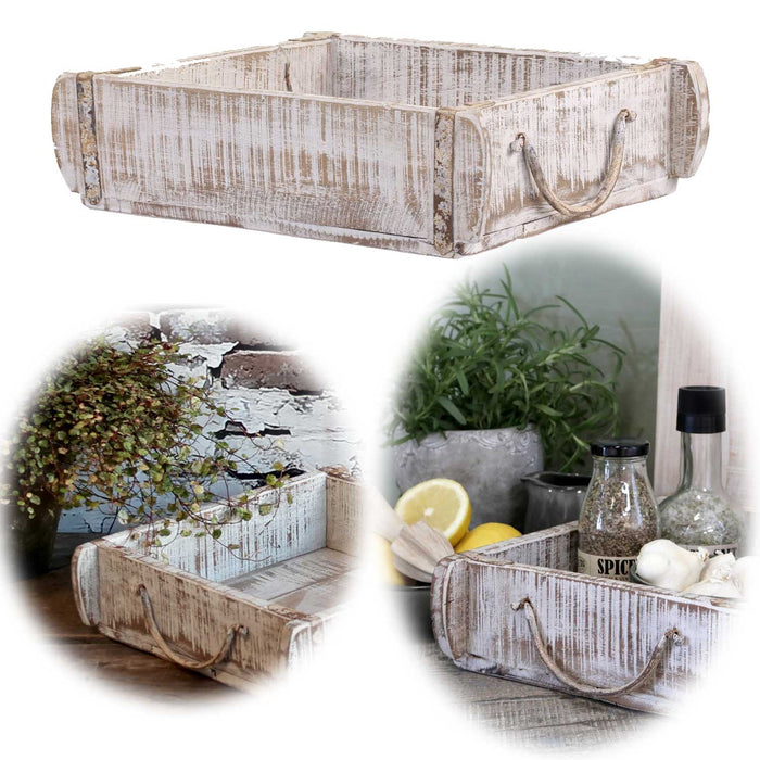 KI-generiertes Bild Holz Ziegelform Unika 30x26x8cm Weiß Schublade alte Backsteinform Cutlery Deko