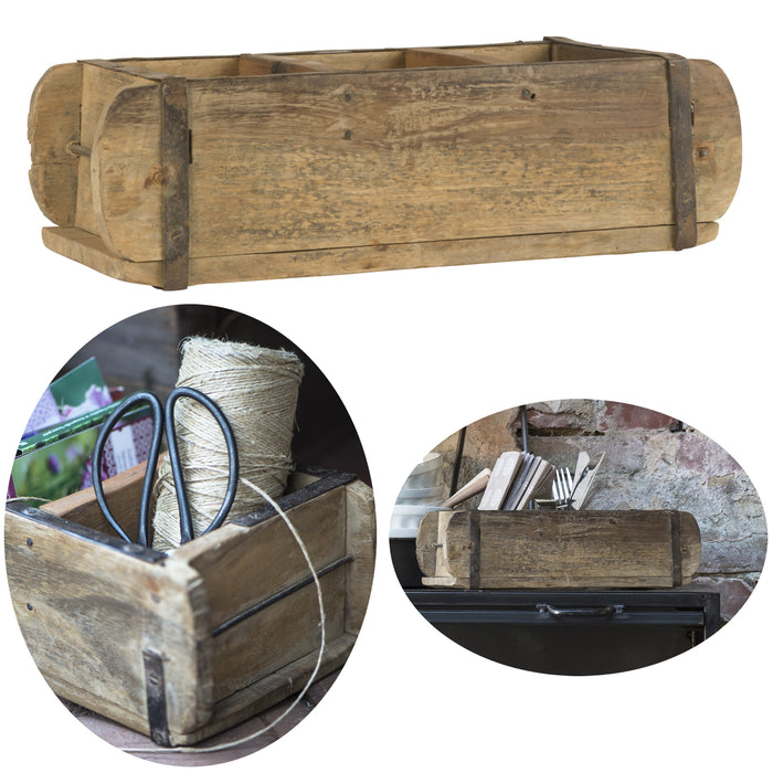 KI-generiertes Bild B-Ware Holz Ziegelform Unika 31x15x9,5cm Braun 3-fach alte Backsteinform Cutlery Deko