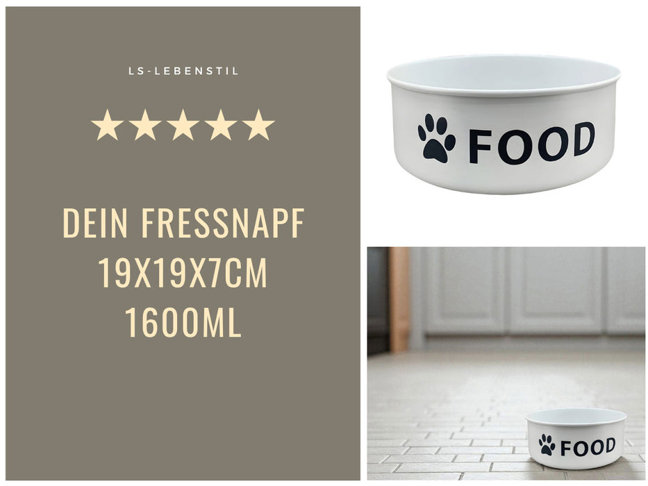 KI-generiertes Bild,Vintage Fressnapf Hundenapf Emaille Weiß XL 19x7cm 1600ml Retro Napf Wassernapf