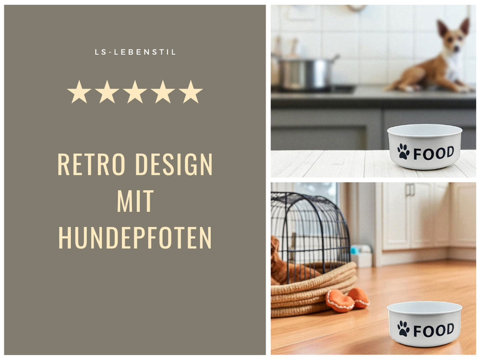 KI-generiertes Bild,Vintage Fressnapf Hundenapf Emaille Weiß XL 19x7cm 1600ml Retro Napf Wassernapf