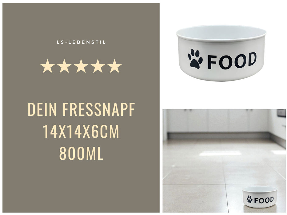 KI-generiertes Bild,Vintage Fressnapf Hundenapf Emaille Weiß 14x6cm 800ml Retro Napf Wassernapf
