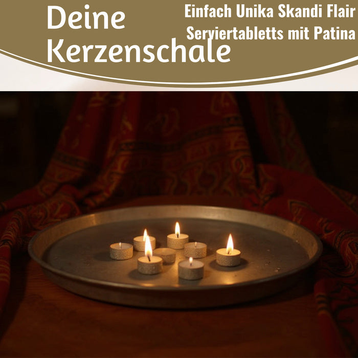 KI-generiertes Bild,XL Metall Deko Tablett Serviertablett Dehli 42cm Rund Kerzenteller Kerzentablett