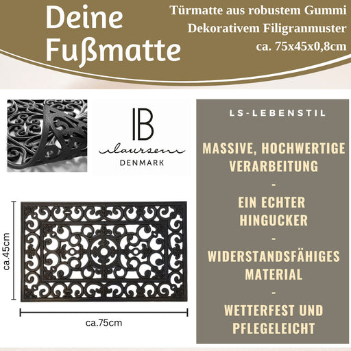 KI-generiertes Bild,Türmatte Fußmatte Gummi Filigran 75x45cm Schwarz Fußabtreter Türvorleger