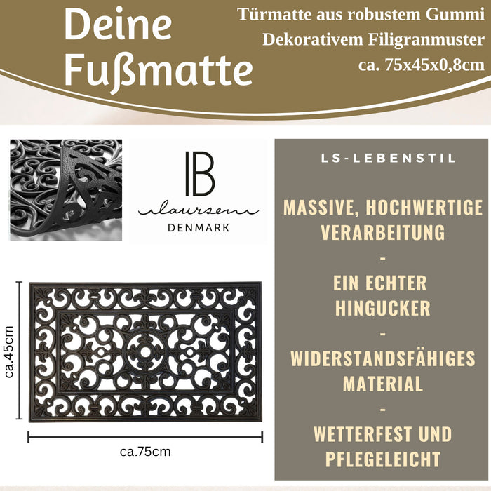 KI-generiertes Bild,Türmatte Fußmatte Gummi Filigran 75x45cm Schwarz Fußabtreter Türvorleger