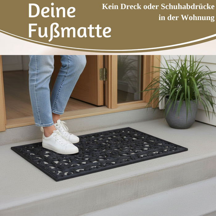 KI-generiertes Bild,Türmatte Fußmatte Gummi Filigran 75x45cm Schwarz Fußabtreter Türvorleger