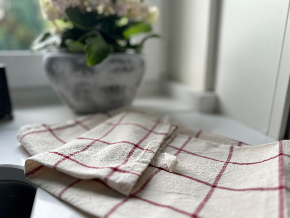KI-generiertes Bild,Vintage Geschirrtuch 50x70cm Karo Beige Rot 100% Baumwolle Geschirr Handtuch