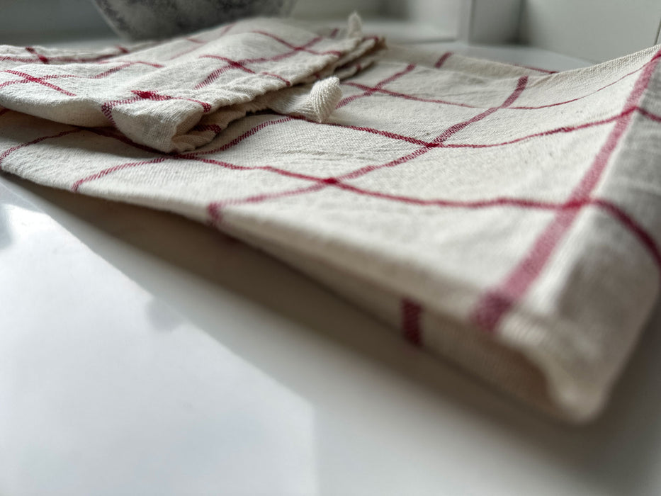 KI-generiertes Bild,Vintage Geschirrtuch 50x70cm Karo Beige Rot 100% Baumwolle Geschirr Handtuch