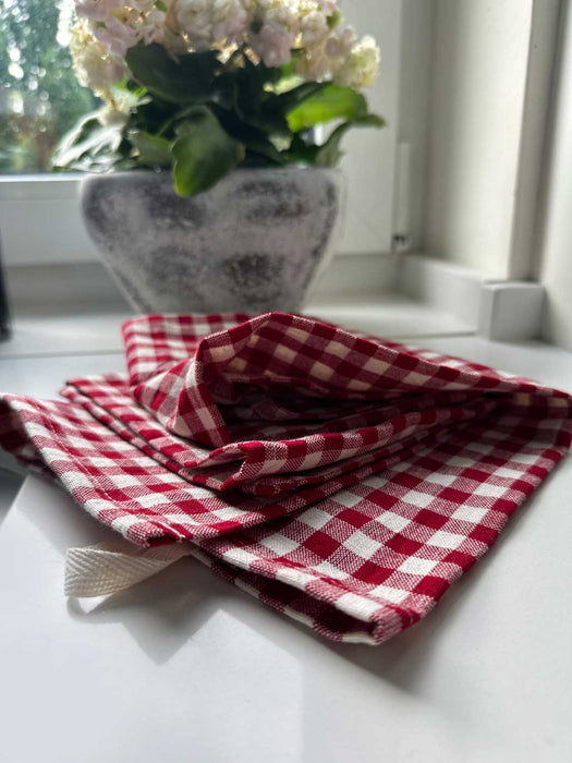 KI-generiertes Bild,Vintage Geschirrtuch 50x70cm Karo Rot Beige 100% Baumwolle Geschirr Handtuch