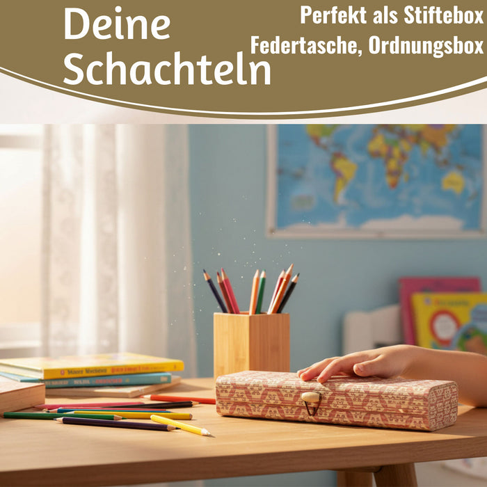 KI-generiertes Bild,Vintage Holz Schachtel 3´er Set Bambus mit Deckel Geschenkbox Aufbewahrungsbox