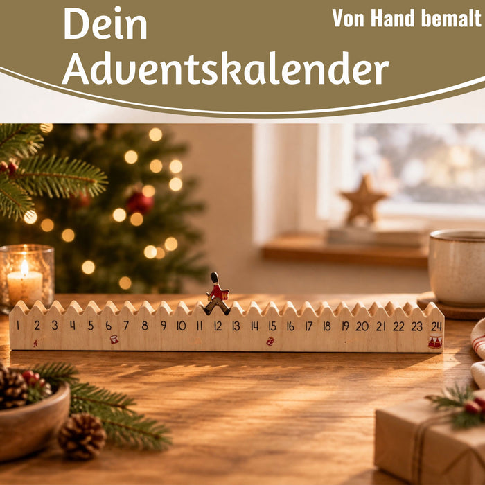 KI-generiertes Bild,Vintage Holz Adventskalender gehender Gardist 50cm Countdown Xmas Deko