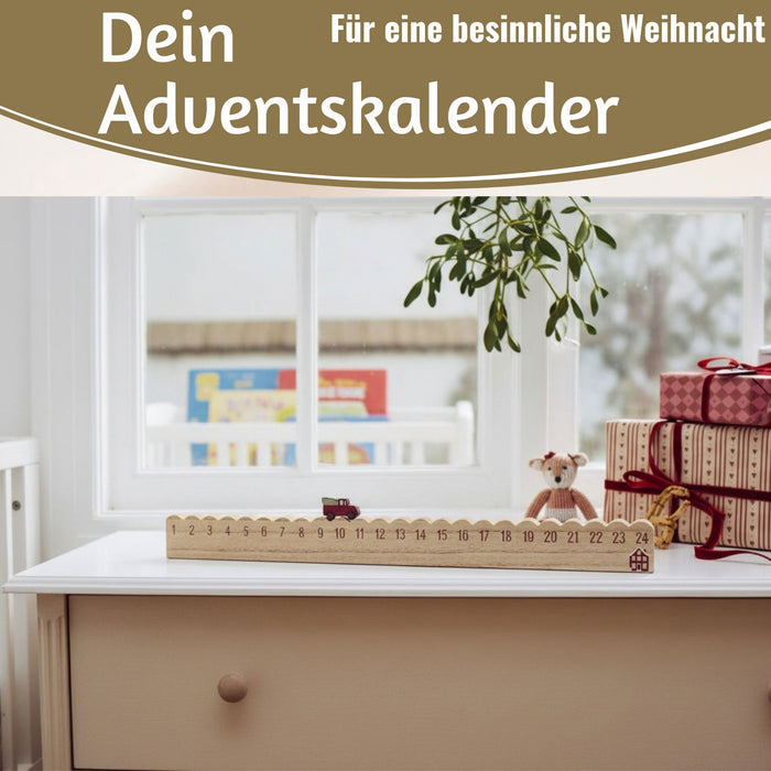 KI-generiertes Bild,Vintage Holz Adventskalender fahrendes Weihnachtsauto 50cm Countdown Xmas Deko