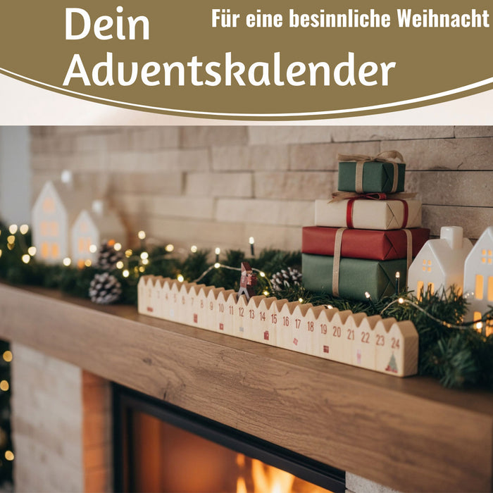 KI-generiertes Bild,Vintage Holz Adventskalender hüpfende Wichtelmann 50cm Countdown Xmas Deko