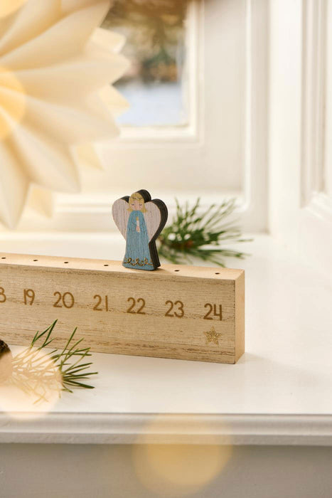 KI-generiertes Bild,Vintage Holz Adventskalender gehender Engel 50cm Countdown Xmas Deko