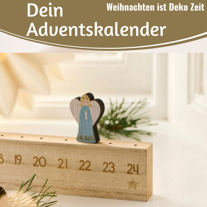 KI-generiertes Bild,Vintage Holz Adventskalender gehender Engel 50cm Countdown Xmas Deko