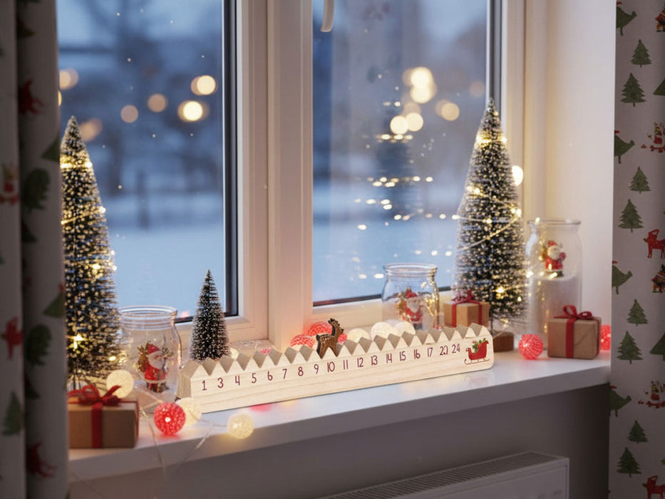 KI-generiertes Bild,Vintage Holz Adventskalender hüpfende Rentier 50cm Countdown Xmas Deko
