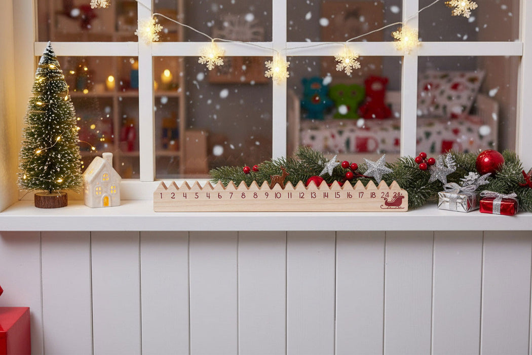 KI-generiertes Bild,Vintage Holz Adventskalender hüpfende Rentier 50cm Countdown Xmas Deko