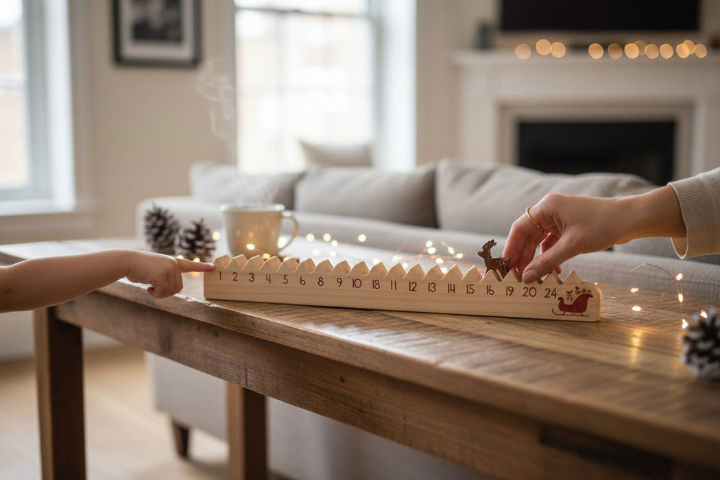 KI-generiertes Bild,Vintage Holz Adventskalender hüpfende Rentier 50cm Countdown Xmas Deko