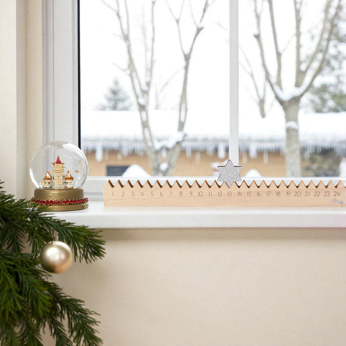 KI-generiertes Bild,Vintage Holz Adventskalender gehender Stern Silber glänzend 50cm Countdown Xmas Deko