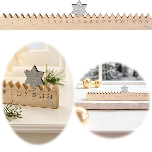 KI-generiertes Bild Vintage Holz Adventskalender gehender Stern Silber glänzend 50cm Countdown Xmas Deko