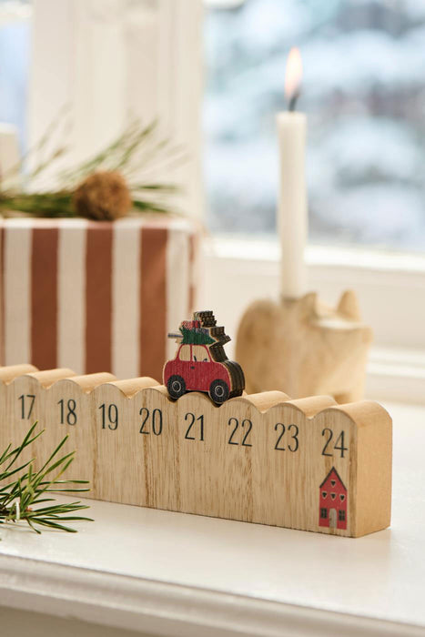 KI-generiertes Bild,Vintage Holz Adventskalender fahrendes Weihnachtsauto 50cm Countdown Xmas Deko