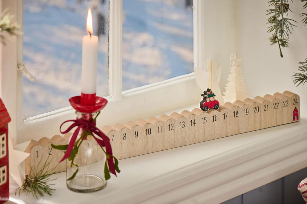 KI-generiertes Bild,Vintage Holz Adventskalender fahrendes Weihnachtsauto 50cm Countdown Xmas Deko