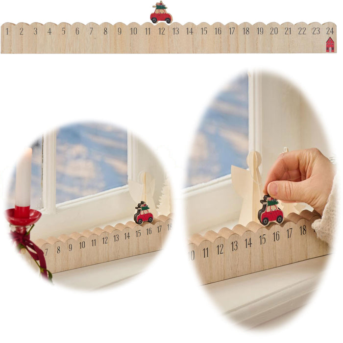 KI-generiertes Bild Vintage Holz Adventskalender fahrendes Weihnachtsauto 50cm Countdown Xmas Deko