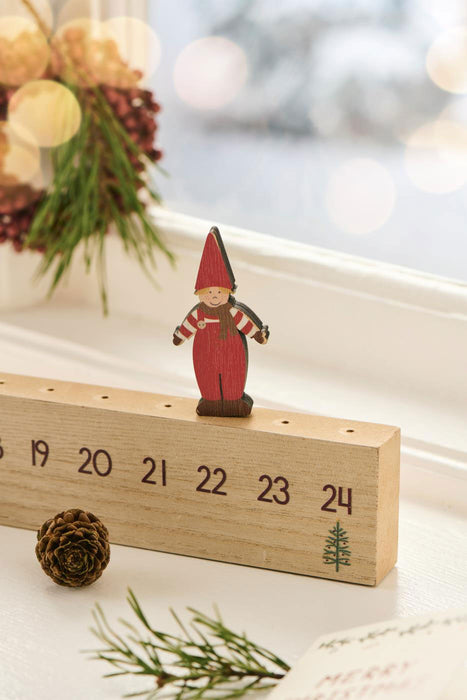 KI-generiertes Bild,Vintage Holz Adventskalender gehendes Wichtelmännchen 50cm Countdown Xmas Deko