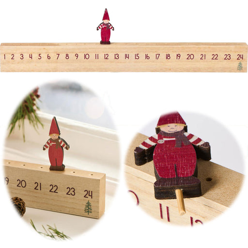 KI-generiertes Bild Vintage Holz Adventskalender gehendes Wichtelmännchen 50cm Countdown Xmas Deko