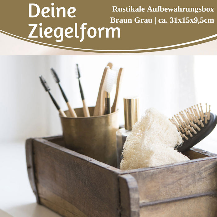 KI-generiertes Bild,IB Laursen Holz Ziegelform Unika 31x15cm Braun alte Backsteinform Cutlery Deko