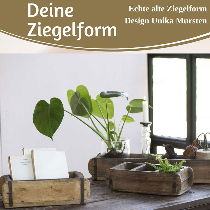 KI-generiertes Bild,IB Laursen Holz Ziegelform Unika 31x9cm Braun 3-fach alte Backsteinform Cutlery Deko