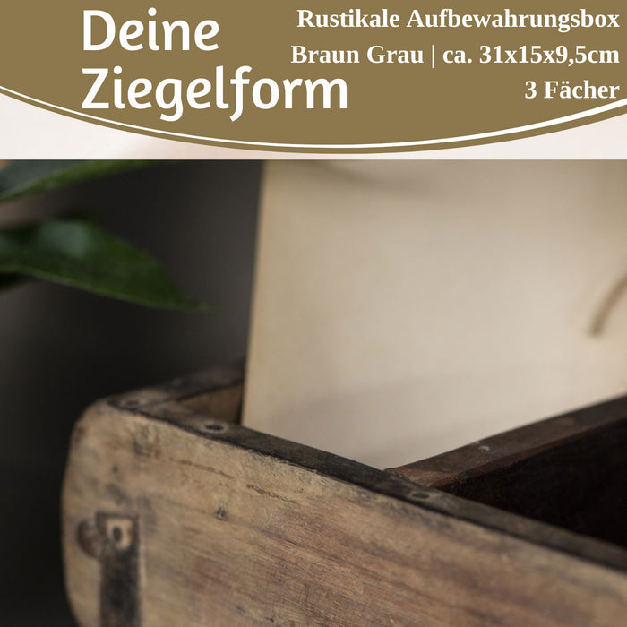KI-generiertes Bild,IB Laursen Holz Ziegelform Unika 31x9cm Braun 3-fach alte Backsteinform Cutlery Deko