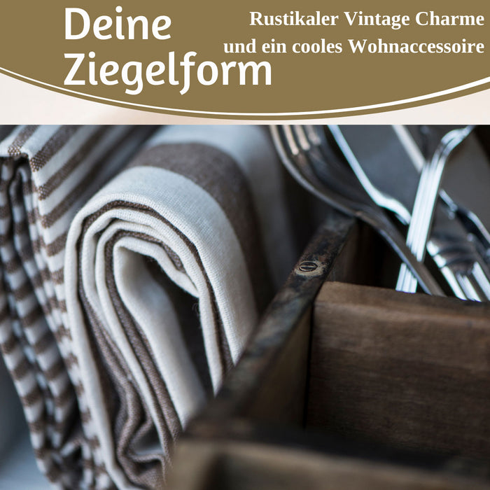 KI-generiertes Bild,IB Laursen Holz Ziegelform Unika 31x9cm Braun 3-fach alte Backsteinform Cutlery Deko