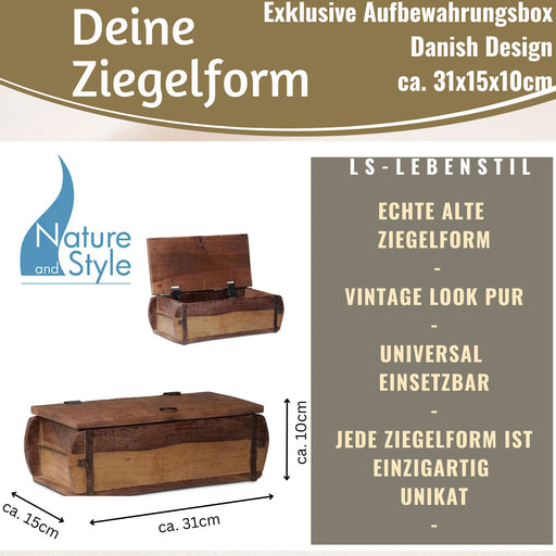 KI-generiertes Bild,Vintage Holz Ziegelform 31x15cm Holzkiste mit Deckel Aufbewahrungsbox Schmuckkiste
