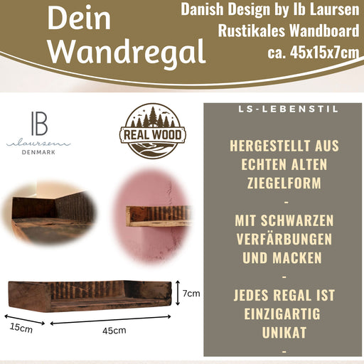 KI-generiertes Bild,IB Laursen Holz Ziegelform Wandregal 45cm Braun Küchenregal Bücherregal Wandboard
