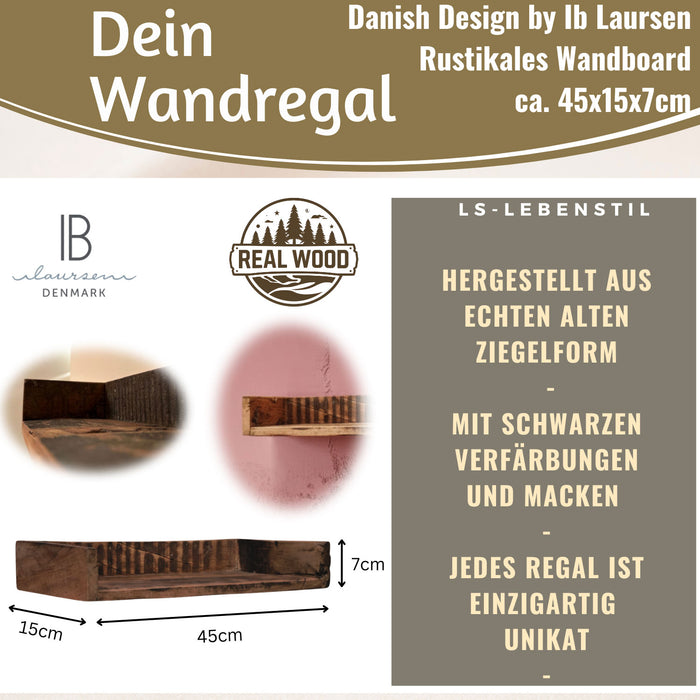 KI-generiertes Bild,IB Laursen Holz Ziegelform Wandregal 45cm Braun Küchenregal Bücherregal Wandboard