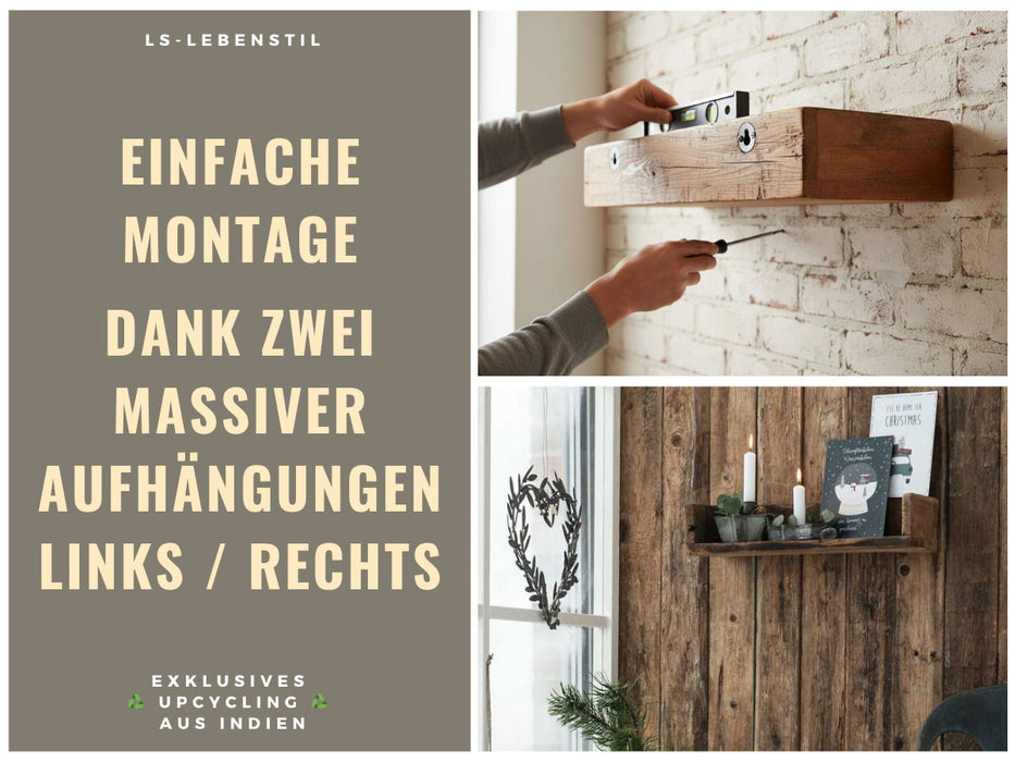 KI-generiertes Bild,IB Laursen Holz Ziegelform Wandregal 45cm Braun Küchenregal Bücherregal Wandboard