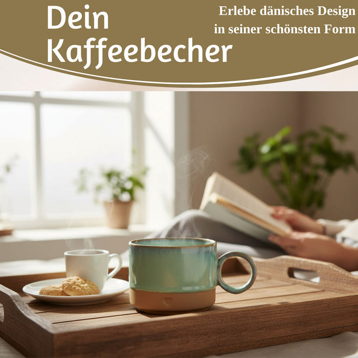 KI-generiertes Bild,Steingut Tontasse Kaffeebecher 290ml Aqua Herz Tonbecher Henkelbecher Kaffeetasse