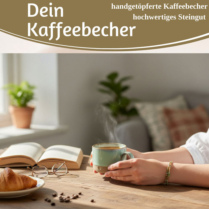 KI-generiertes Bild,Steingut Tontasse Kaffeebecher 290ml Aqua Herz Tonbecher Henkelbecher Kaffeetasse